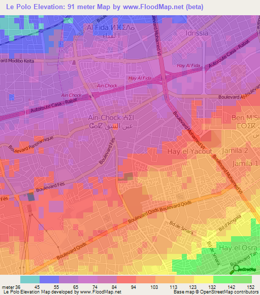 Le Polo,Morocco Elevation Map