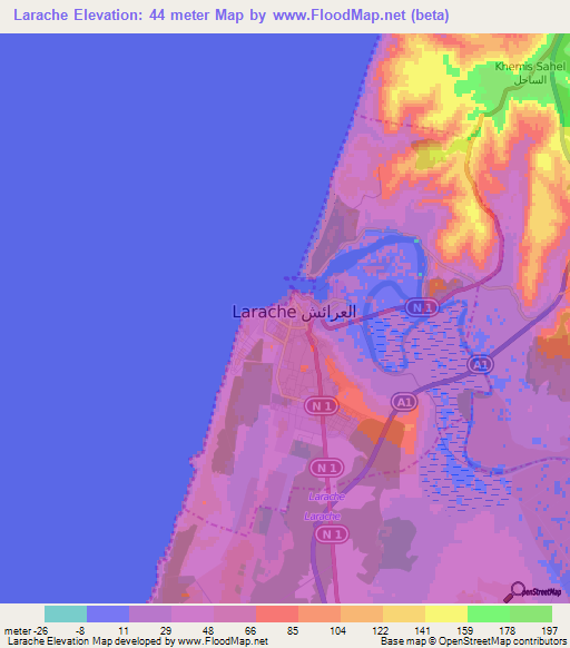 Larache,Morocco Elevation Map