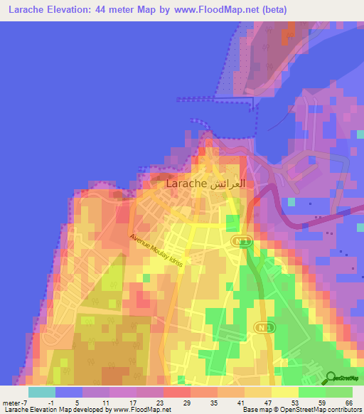 Larache,Morocco Elevation Map