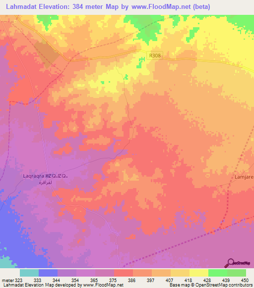 Lahmadat,Morocco Elevation Map