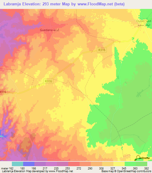 Labramja,Morocco Elevation Map