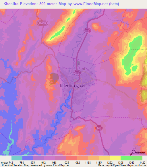 Khenifra,Morocco Elevation Map