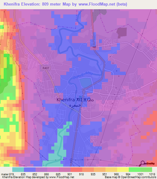 Khenifra,Morocco Elevation Map