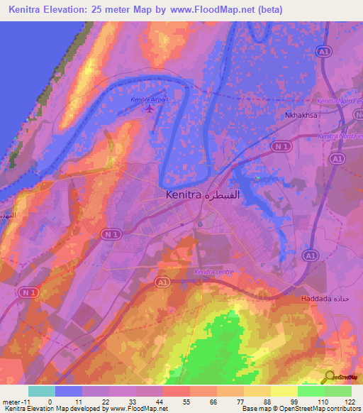 Kenitra,Morocco Elevation Map