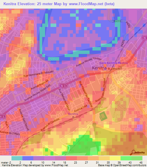 Kenitra,Morocco Elevation Map