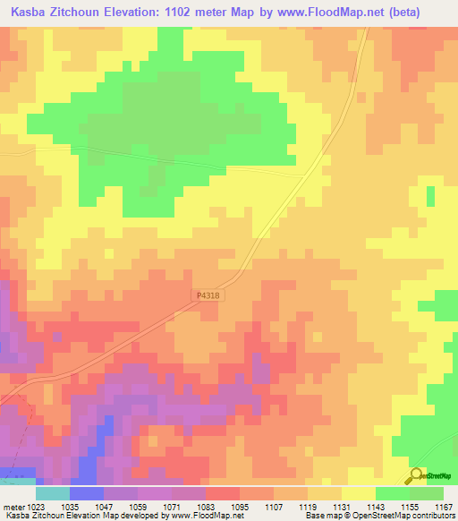 Kasba Zitchoun,Morocco Elevation Map