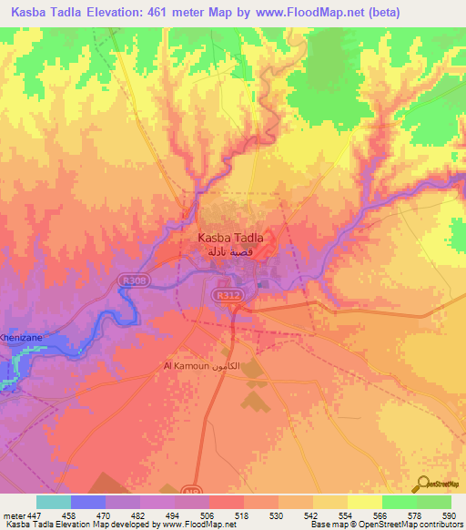 Kasba Tadla,Morocco Elevation Map