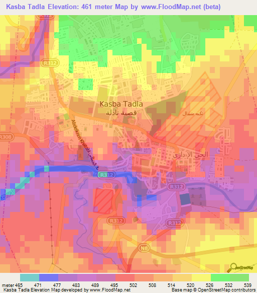 Kasba Tadla,Morocco Elevation Map