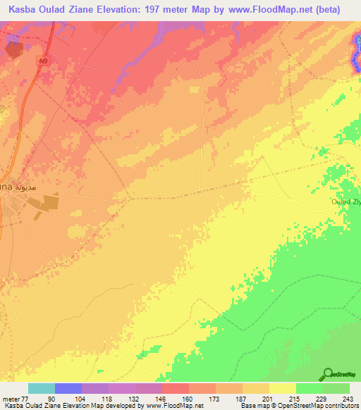 Kasba Oulad Ziane,Morocco Elevation Map