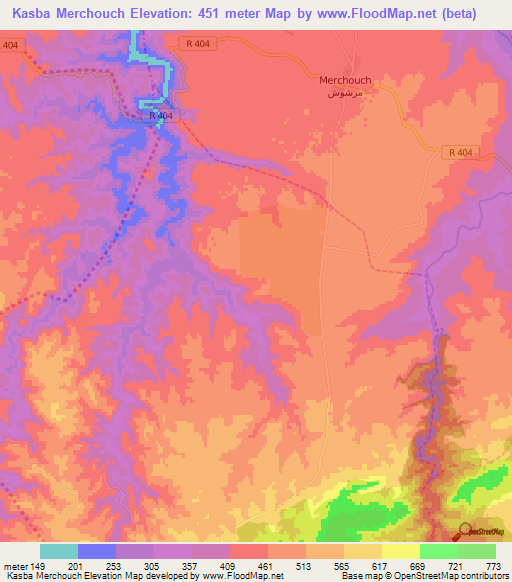 Kasba Merchouch,Morocco Elevation Map