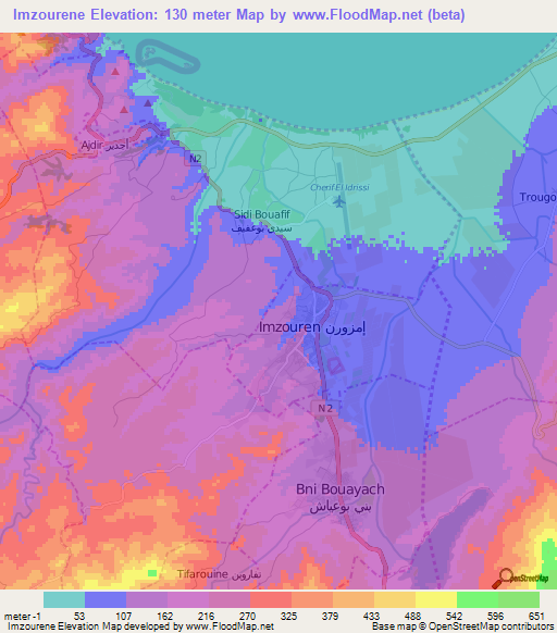 Imzourene,Morocco Elevation Map