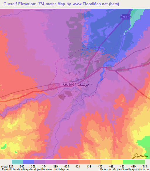 Guercif,Morocco Elevation Map