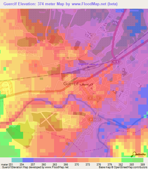Guercif,Morocco Elevation Map