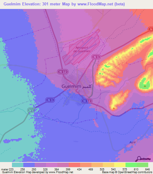 Guelmim,Morocco Elevation Map