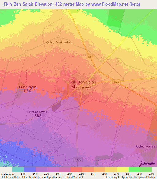 Fkih Ben Salah,Morocco Elevation Map