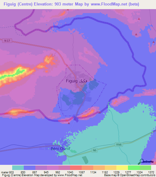 Figuig (Centre),Morocco Elevation Map