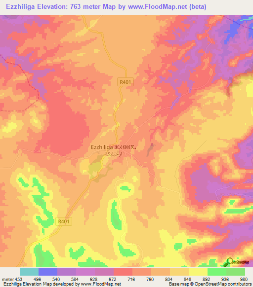 Ezzhiliga,Morocco Elevation Map