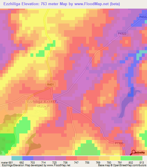 Ezzhiliga,Morocco Elevation Map