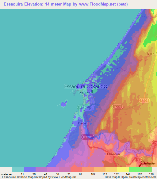 Essaouira,Morocco Elevation Map