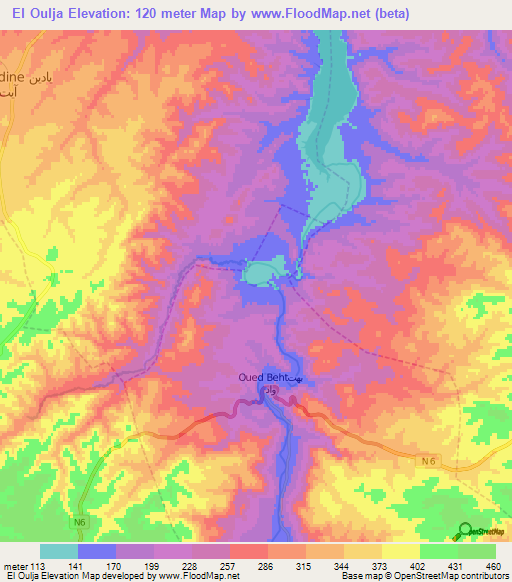 El Oulja,Morocco Elevation Map