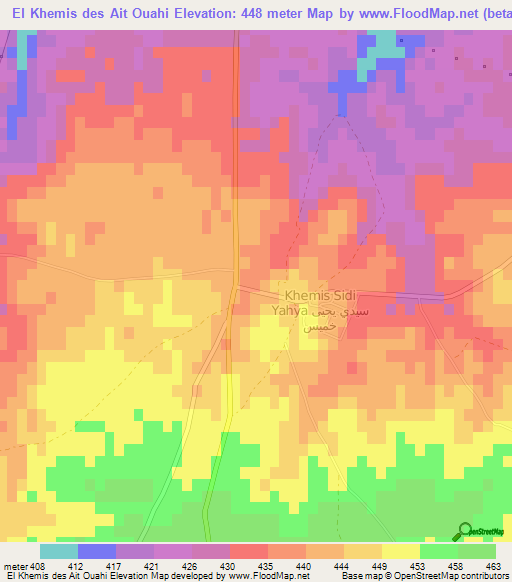 El Khemis des Ait Ouahi,Morocco Elevation Map