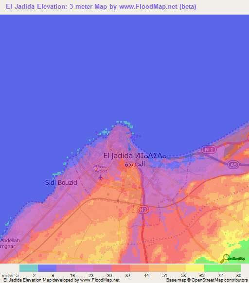 El Jadida,Morocco Elevation Map