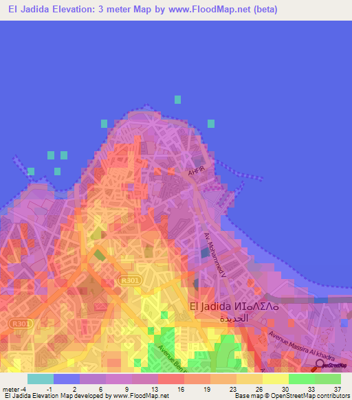 El Jadida,Morocco Elevation Map