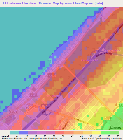 El Harhoura,Morocco Elevation Map