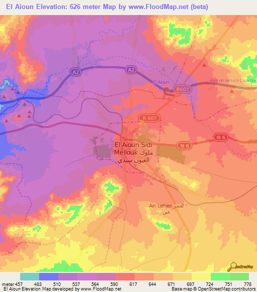 El Aioun,Morocco Elevation Map