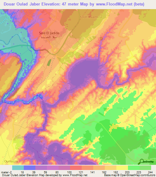 Douar Oulad Jaber,Morocco Elevation Map