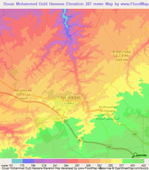 Douar Mohammed Ould Hassene,Morocco Elevation Map