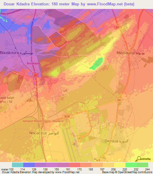 Douar Kdadra,Morocco Elevation Map