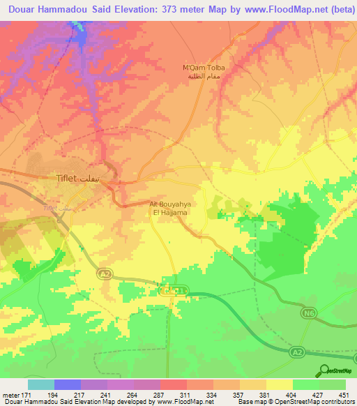 Douar Hammadou Said,Morocco Elevation Map