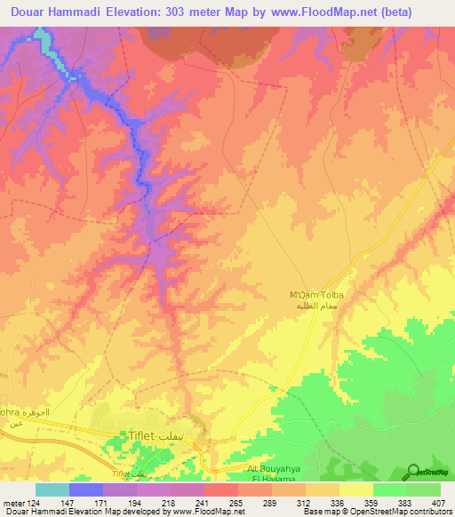 Douar Hammadi,Morocco Elevation Map