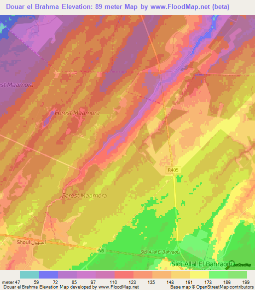 Douar el Brahma,Morocco Elevation Map