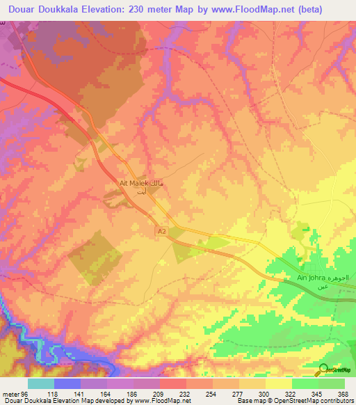 Douar Doukkala,Morocco Elevation Map