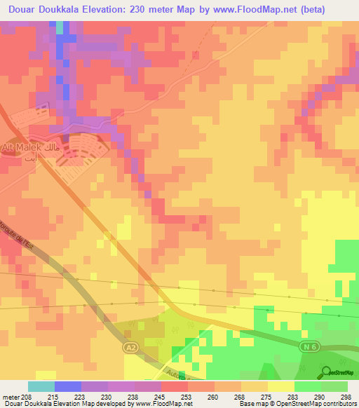 Douar Doukkala,Morocco Elevation Map