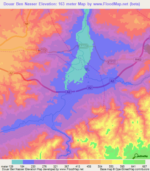 Douar Ben Nasser,Morocco Elevation Map