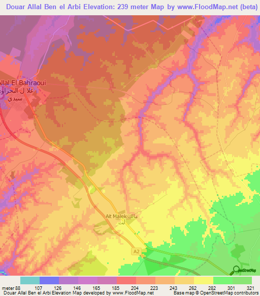 Douar Allal Ben el Arbi,Morocco Elevation Map