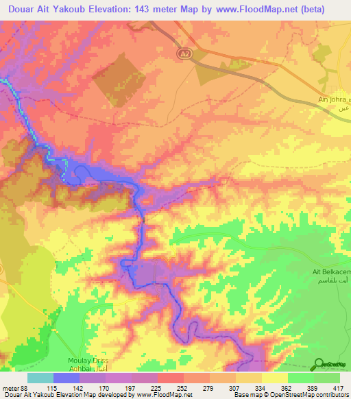 Douar Ait Yakoub,Morocco Elevation Map