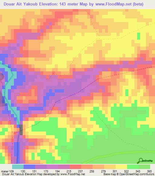 Douar Ait Yakoub,Morocco Elevation Map