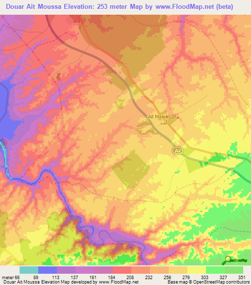 Douar Ait Moussa,Morocco Elevation Map