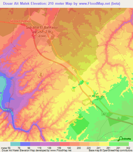 Douar Ait Malek,Morocco Elevation Map