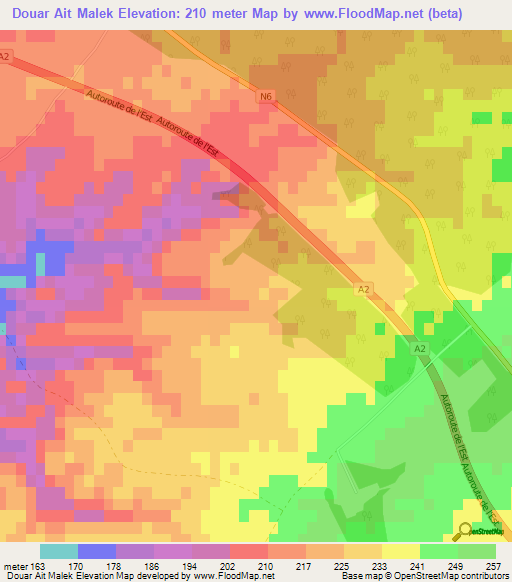 Douar Ait Malek,Morocco Elevation Map