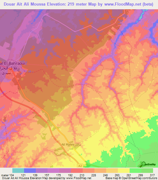 Douar Ait Ali Moussa,Morocco Elevation Map