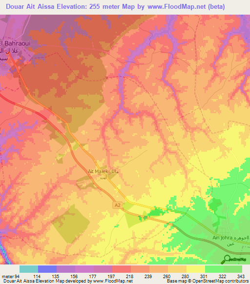 Douar Ait Aissa,Morocco Elevation Map