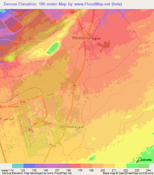 Deroua,Morocco Elevation Map