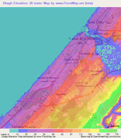 Dbagh,Morocco Elevation Map