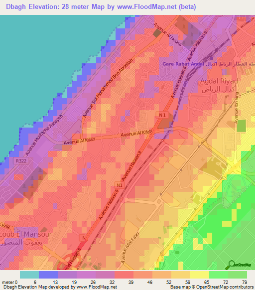 Dbagh,Morocco Elevation Map