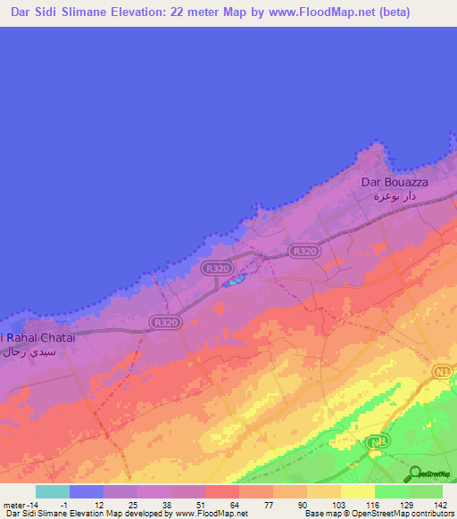 Dar Sidi Slimane,Morocco Elevation Map